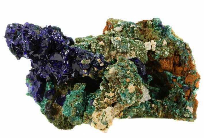 Sparkling Azurite Crystal Cluster with Malachite - Laos #56061